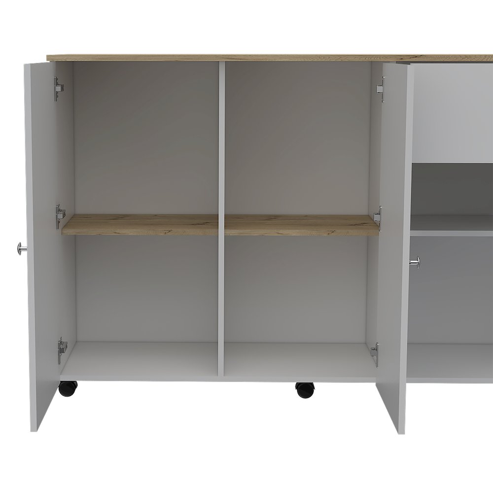 2-Drawer 2-Shelf Kitchen Island White and Pine. Picture 3