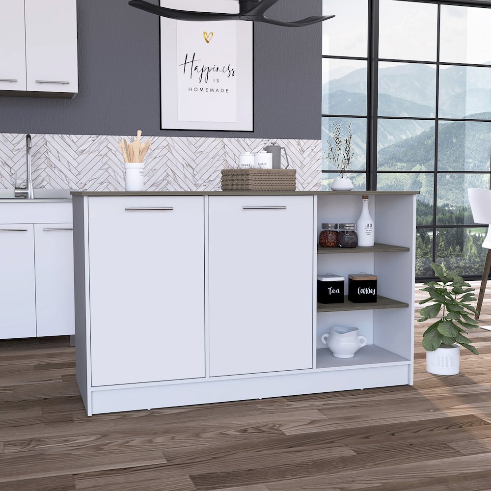 3-Shelf Rectangle Kitchen Island White and Dark Brown. Picture 4