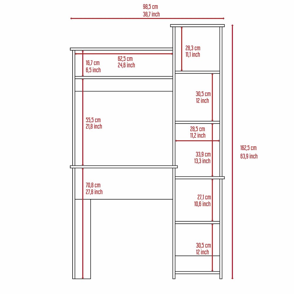 6-Shelf Writing Desk with Built-in Bookcase Smokey Oak. Picture 7