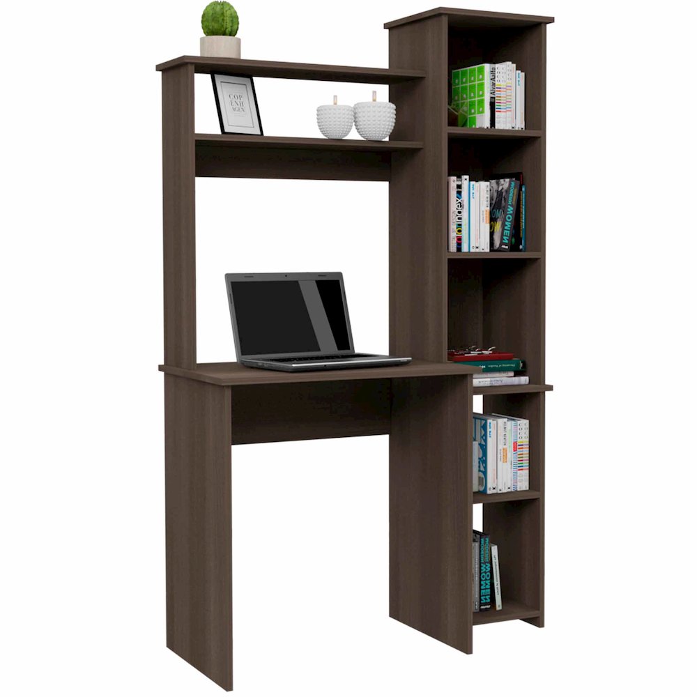 6-Shelf Writing Desk with Built-in Bookcase Smokey Oak. Picture 5
