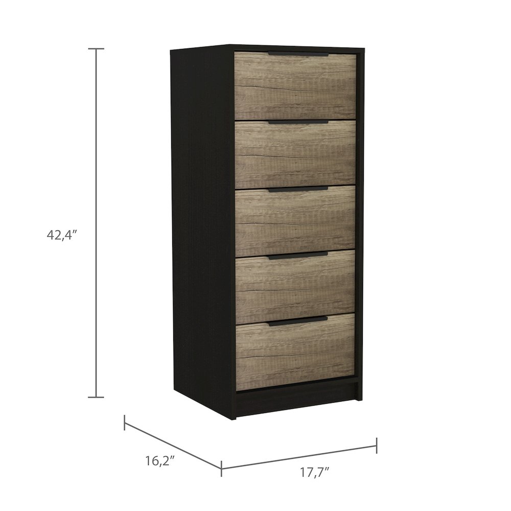 5-Drawer Rectangle Dresser Black Wengue and Light Oak. Picture 3