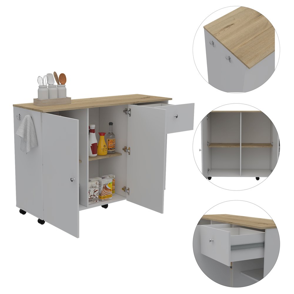 2-Drawer 2-Shelf Kitchen Island White and Pine. Picture 1