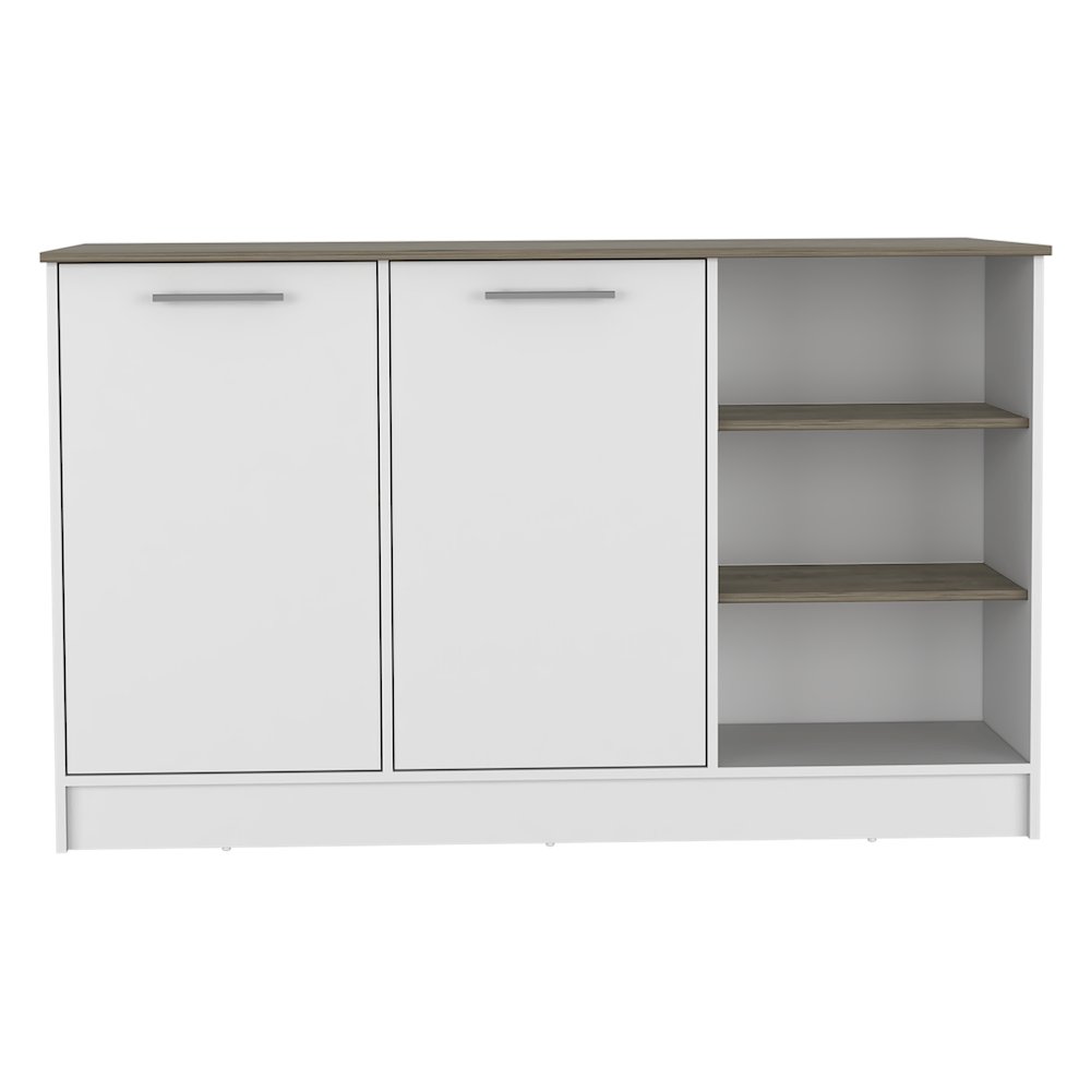 3-Shelf Rectangle Kitchen Island White and Dark Brown. Picture 2