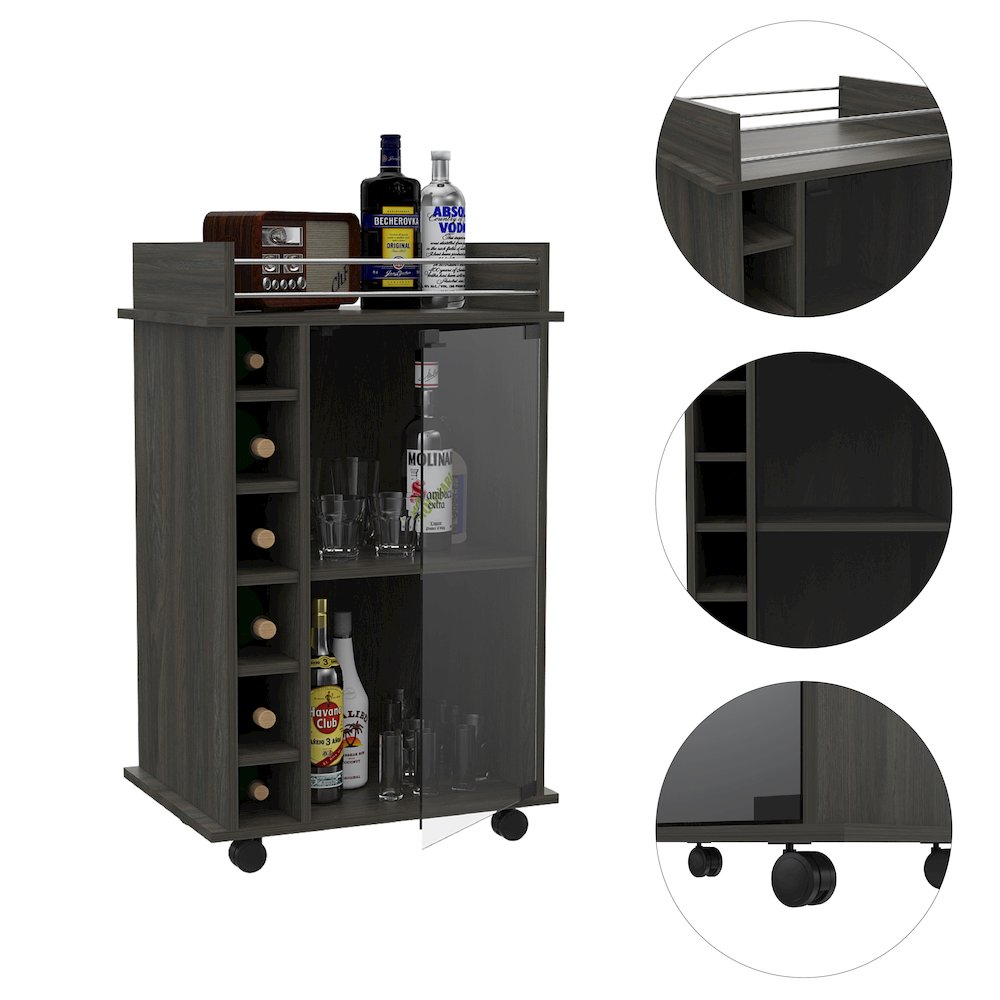 6-Bottle 3-Shelf Bar Cart Carbon Espresso. Picture 1
