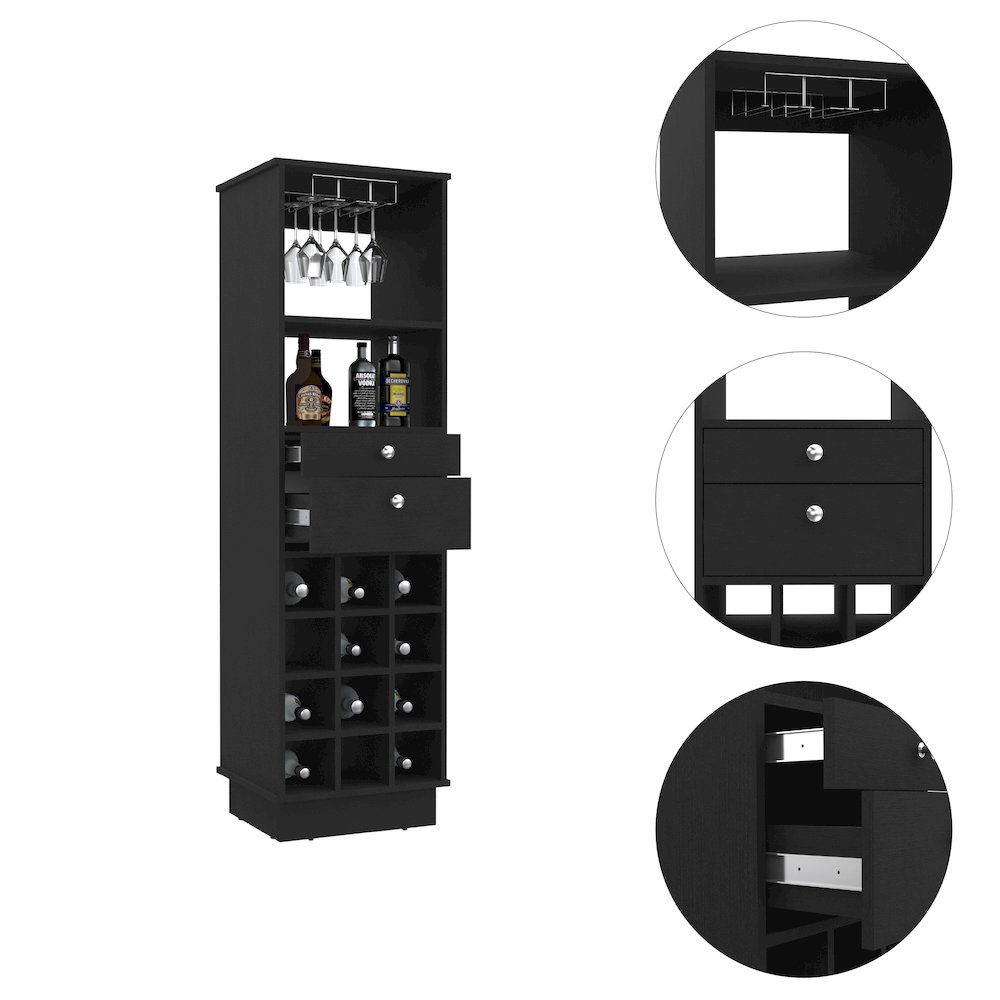 12-Bottle 2-Drawer 1-Shelf Bar Cabinet Black Wengue. Picture 1