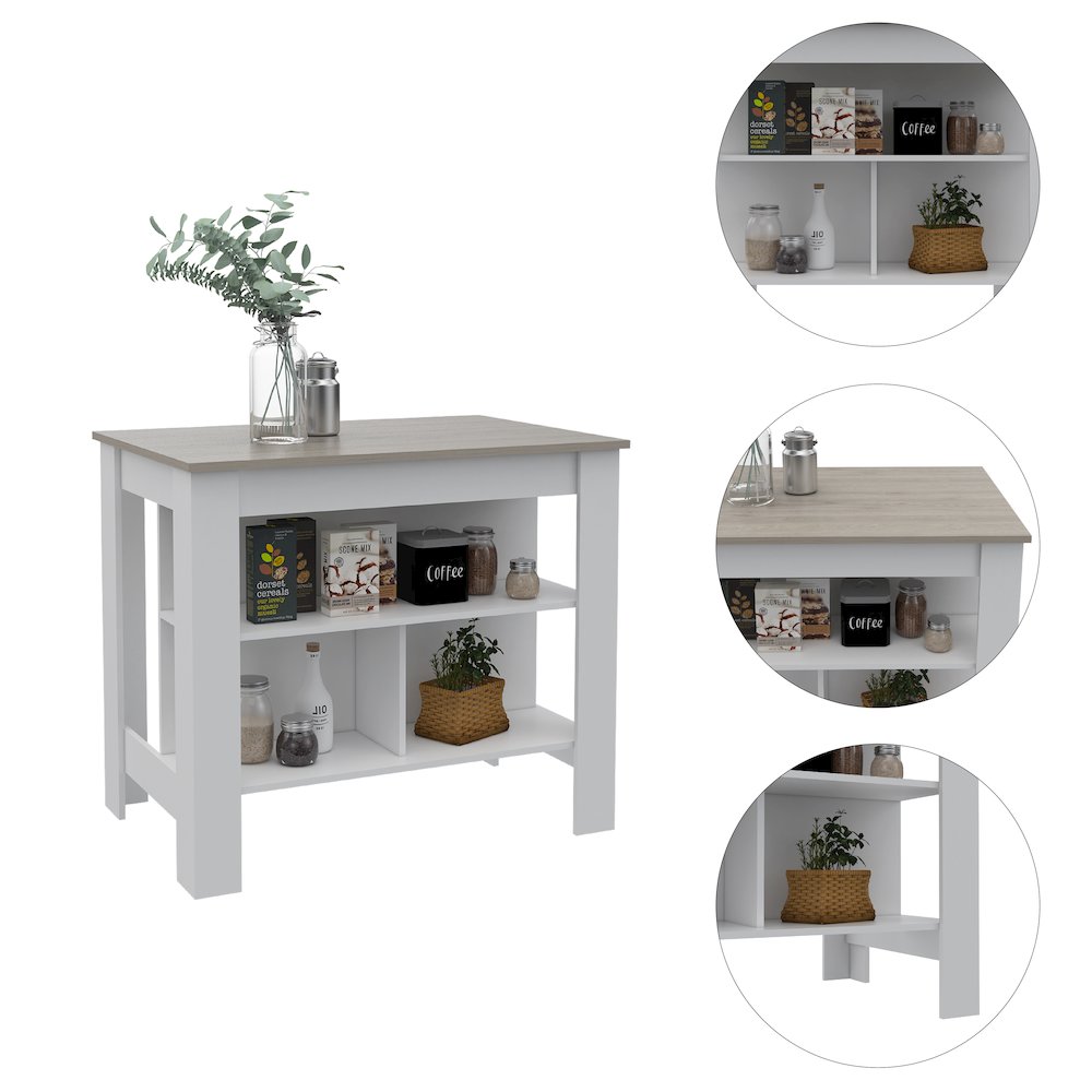 3-Shelf Kitchen Island White and Light Grey. Picture 1