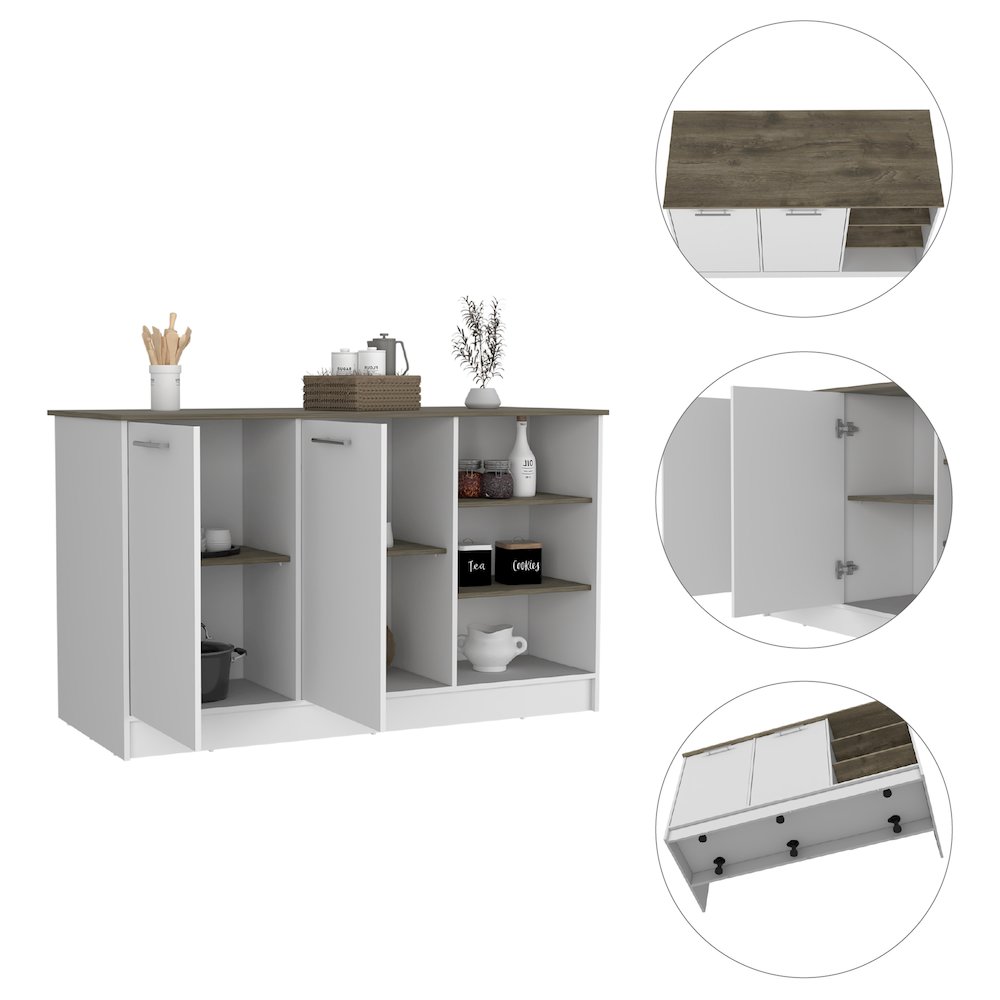 3-Shelf Rectangle Kitchen Island White and Dark Brown. Picture 1