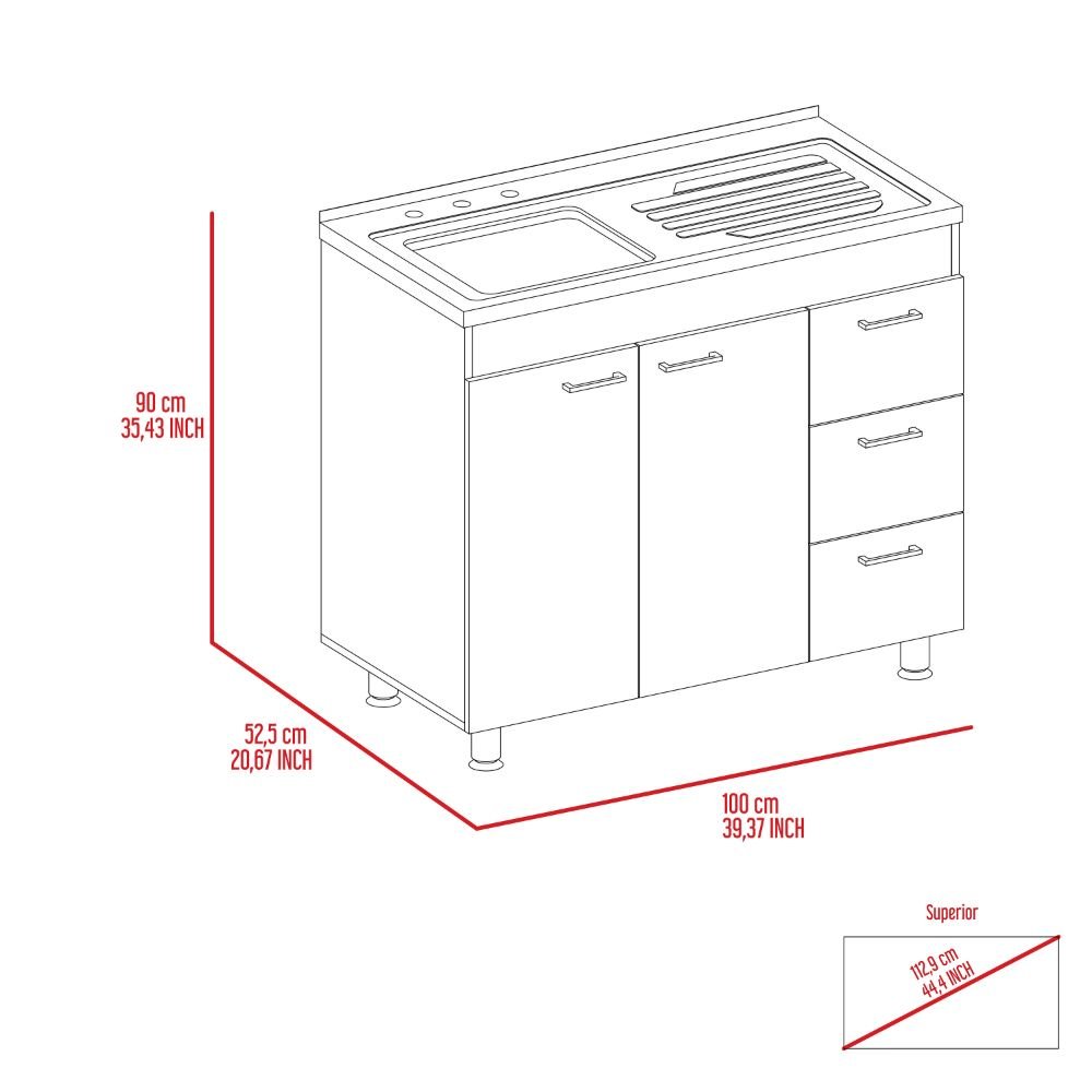 3-Drawer Base Cabinet White. Picture 6