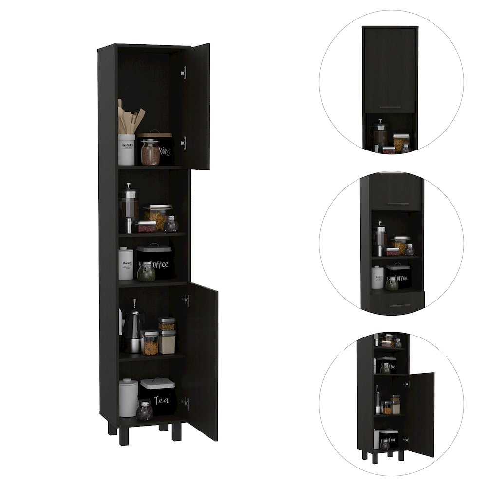 2-Shelf Rectangle Pantry Cabinet Black Wengue. Picture 1