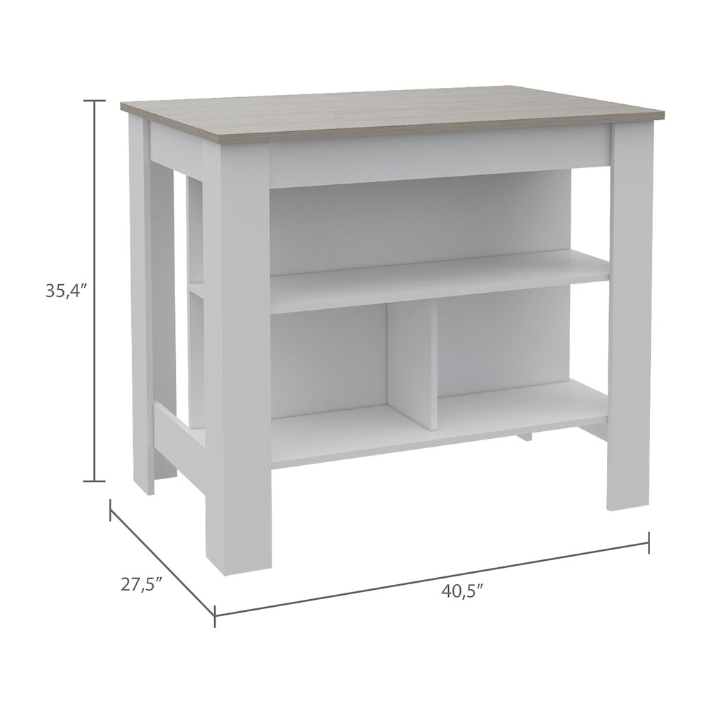 3-Shelf Kitchen Island White and Light Grey. Picture 3