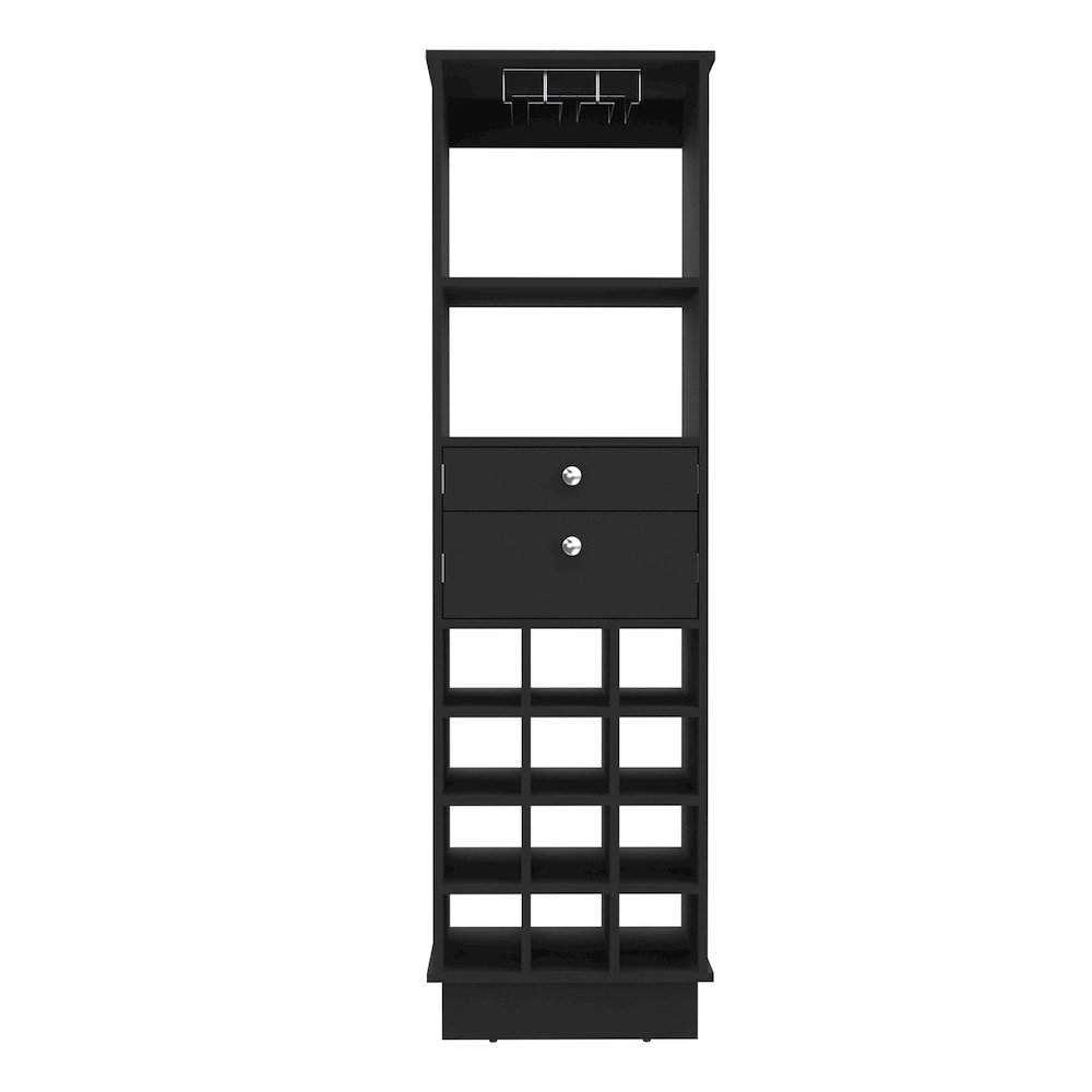 12-Bottle 2-Drawer 1-Shelf Bar Cabinet Black Wengue. Picture 2