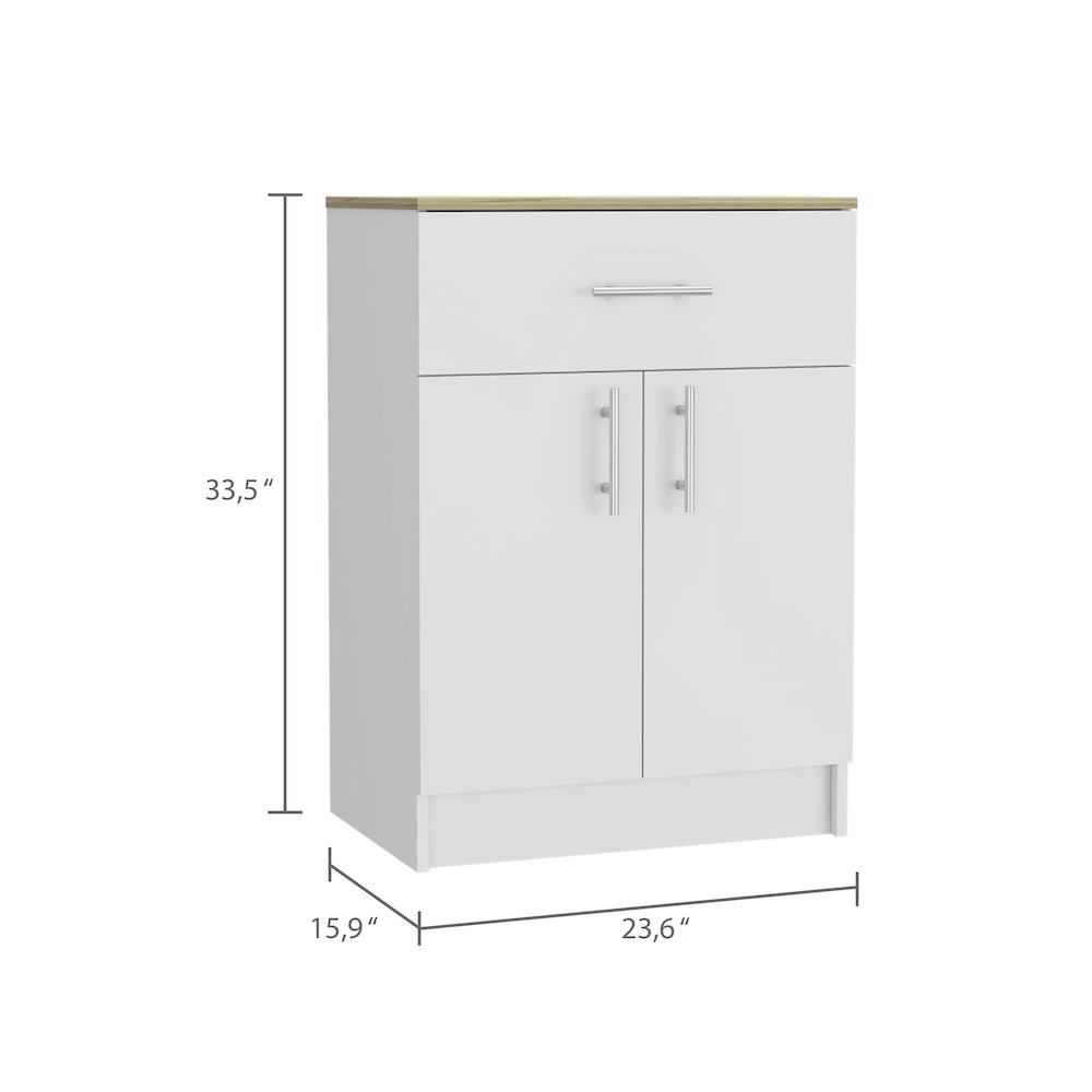 1-Drawer Rectangle Pantry Cabinet White and Light Oak. Picture 3