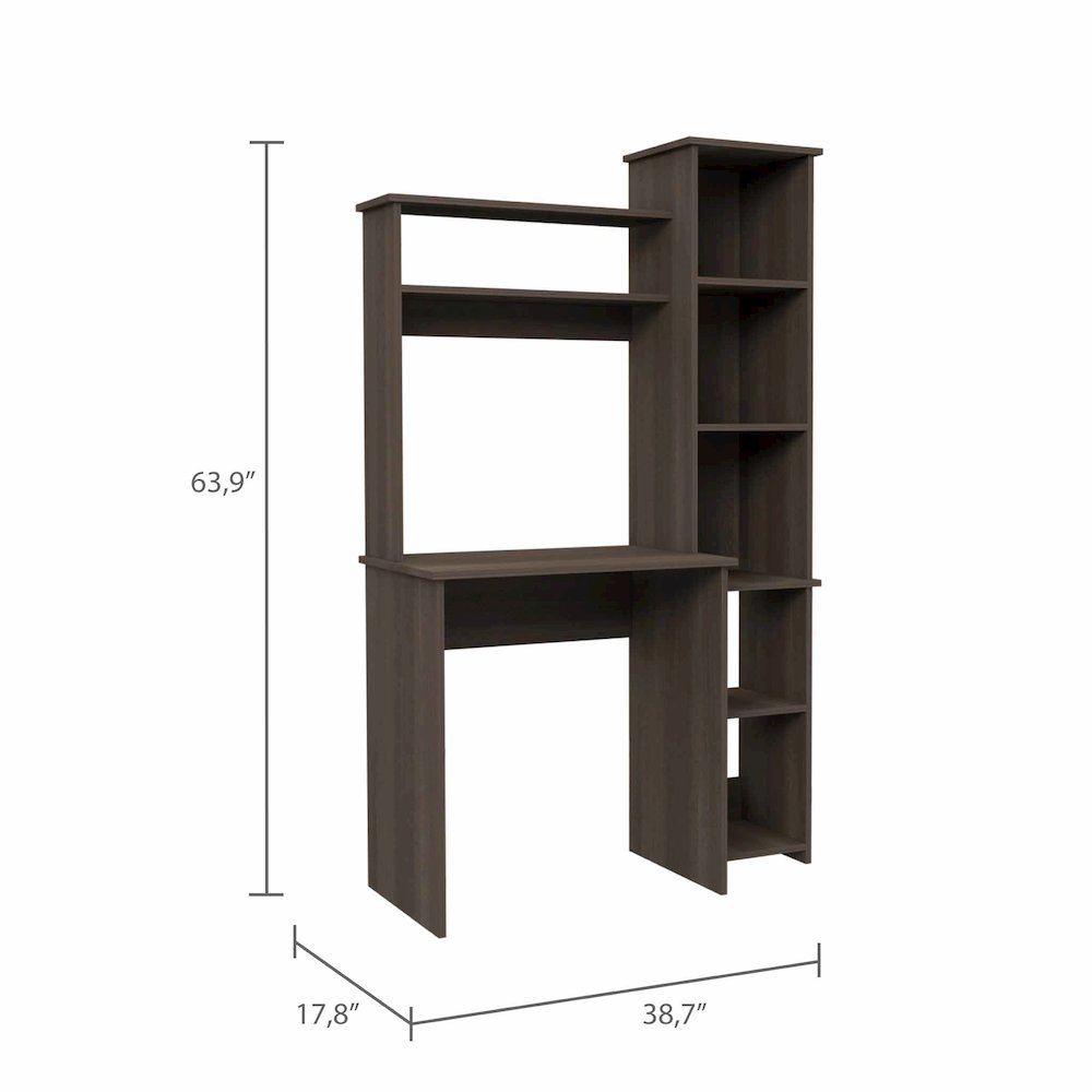 6-Shelf Writing Desk with Built-in Bookcase Smokey Oak. Picture 3