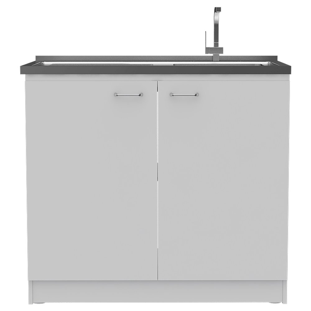 Rectangle 2-Door Utility Sink and Cabinet White. Picture 1