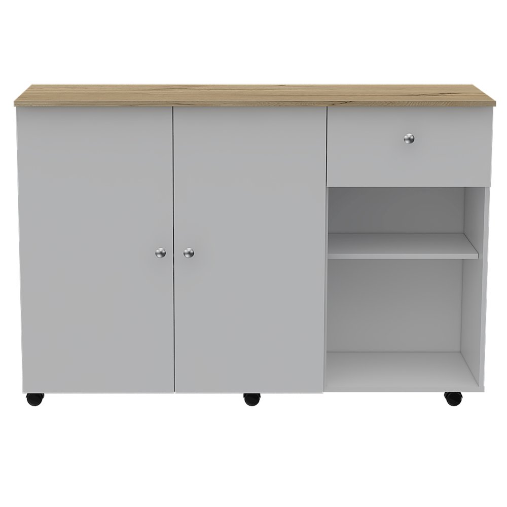 2-Drawer 2-Shelf Kitchen Island White and Pine. Picture 5