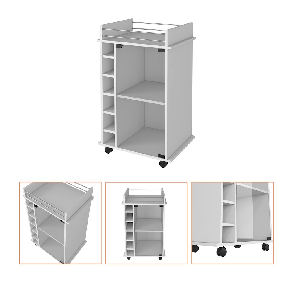 6-Bottle 3-Shelf Bar Cart White. Picture 1