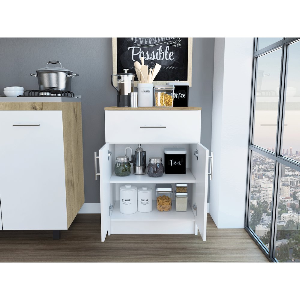 1-Drawer Rectangle Pantry Cabinet White and Light Oak. Picture 5