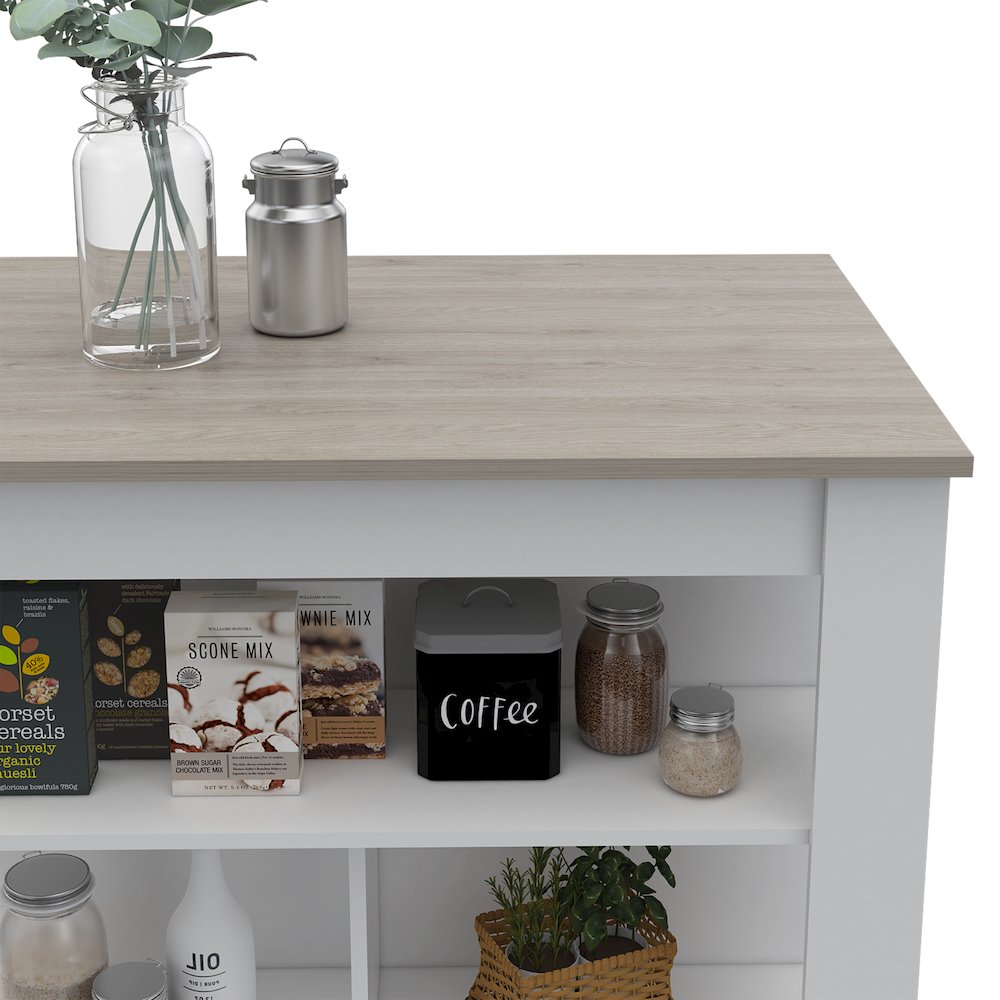 3-Shelf Kitchen Island White and Light Grey. Picture 2