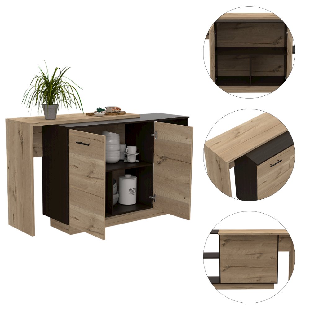 2-Shelf 1-Drawer Kitchen Island Black Wengue and Light Oak. Picture 5