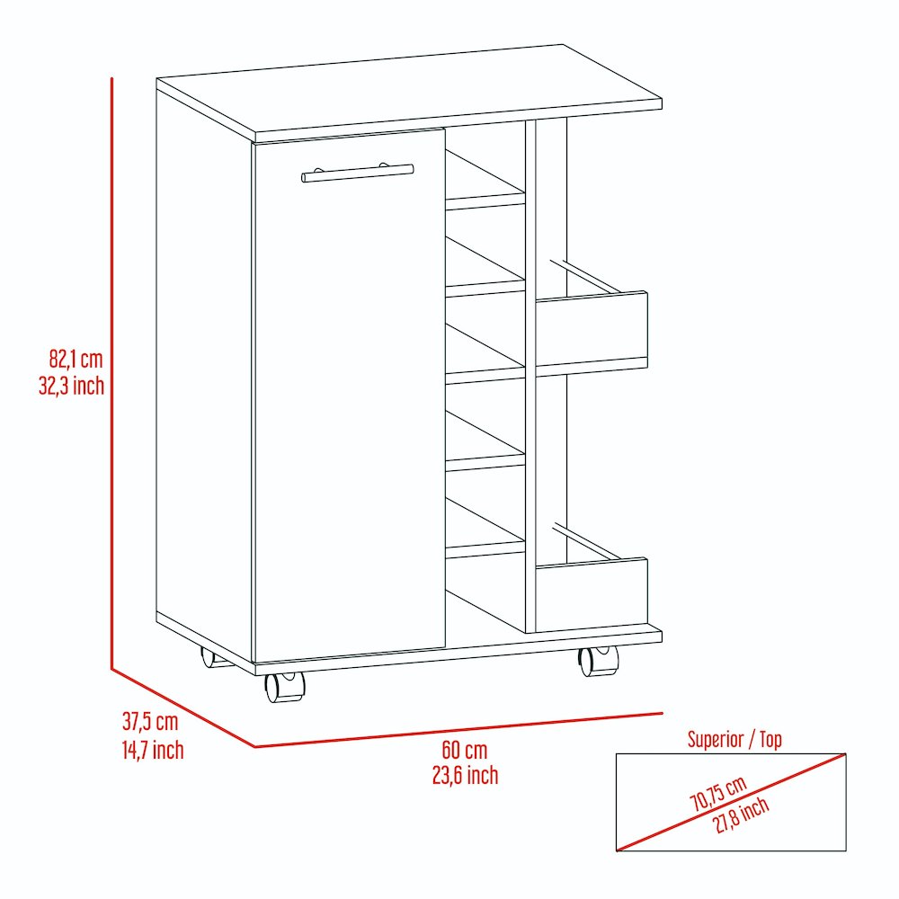 2-Shelf 6-Bottle Bar Cart with Division Black Wengue. Picture 7