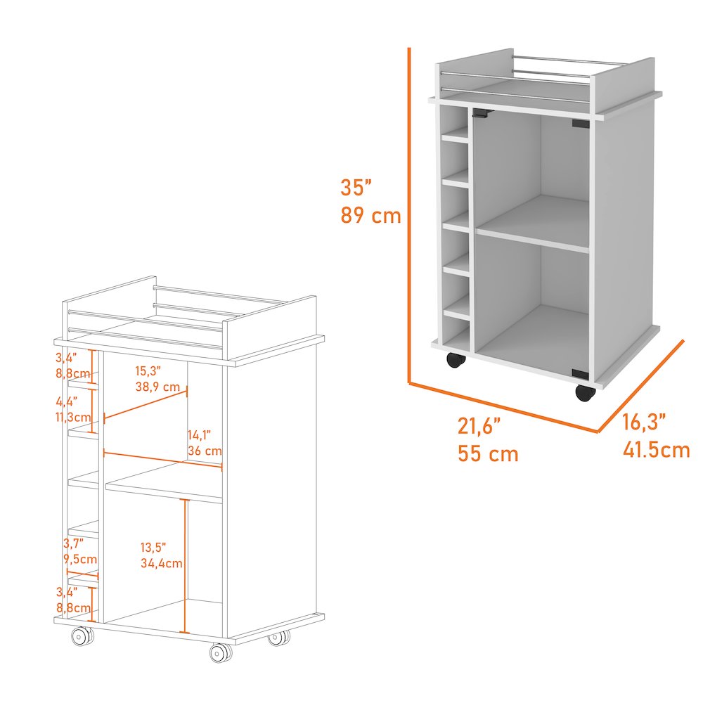 6-Bottle 3-Shelf Bar Cart White. Picture 3