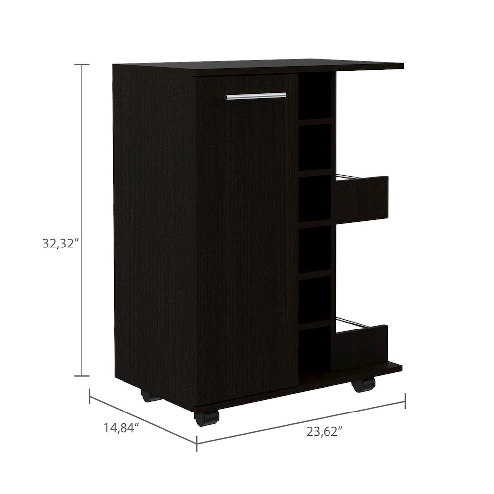 2-Shelf 6-Bottle Bar Cart with Division Black Wengue. Picture 3