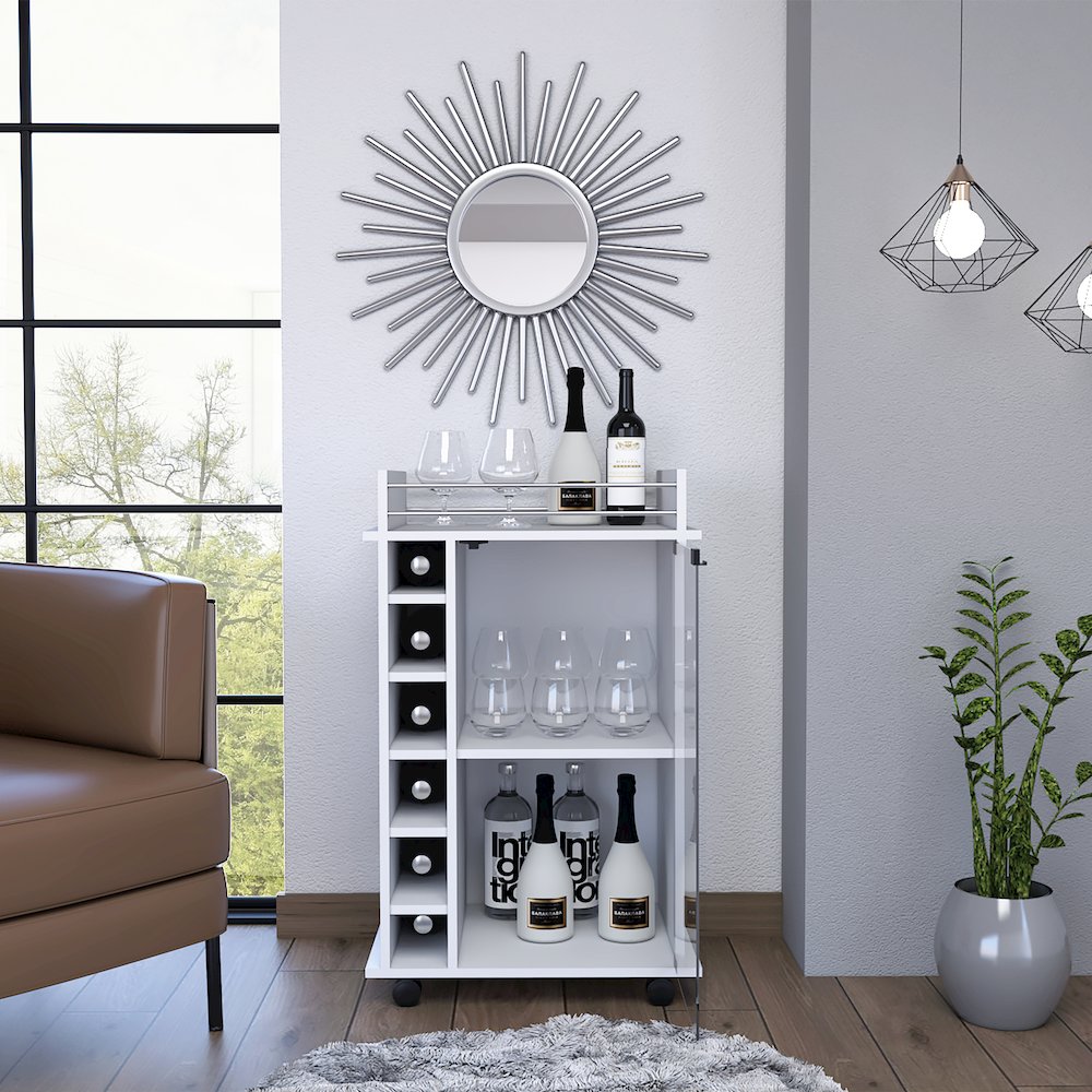6-Bottle 3-Shelf Bar Cart White. Picture 4
