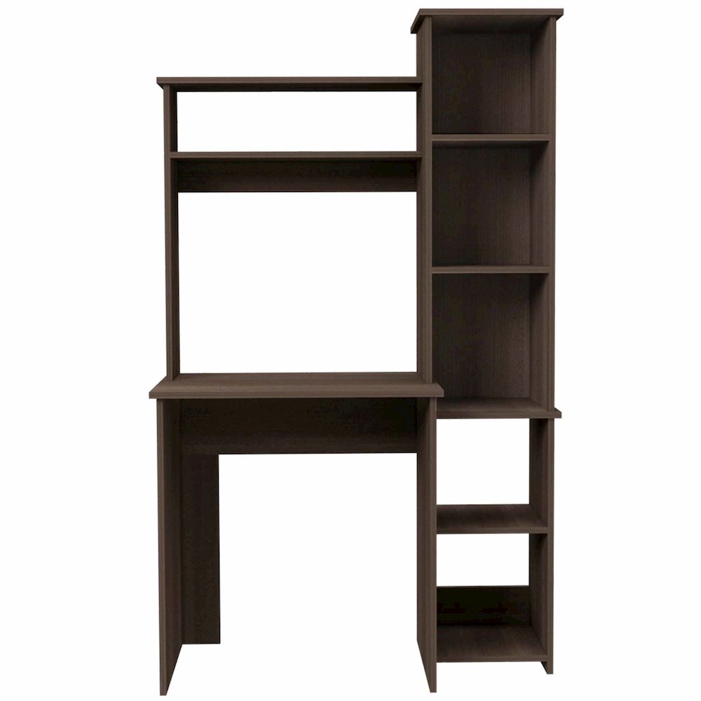 6-Shelf Writing Desk with Built-in Bookcase Smokey Oak. Picture 2