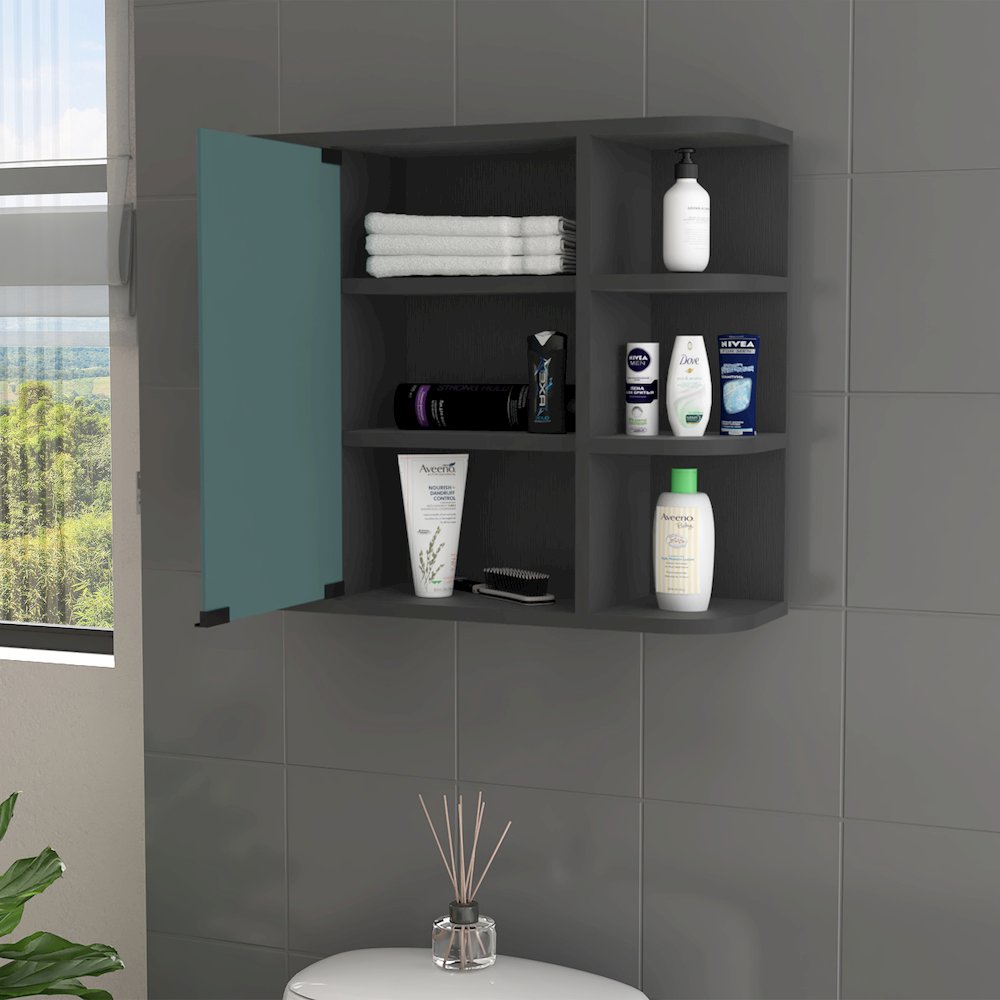 6-Shelf Medicine Cabinet with Mirorr Black Wengue. Picture 5