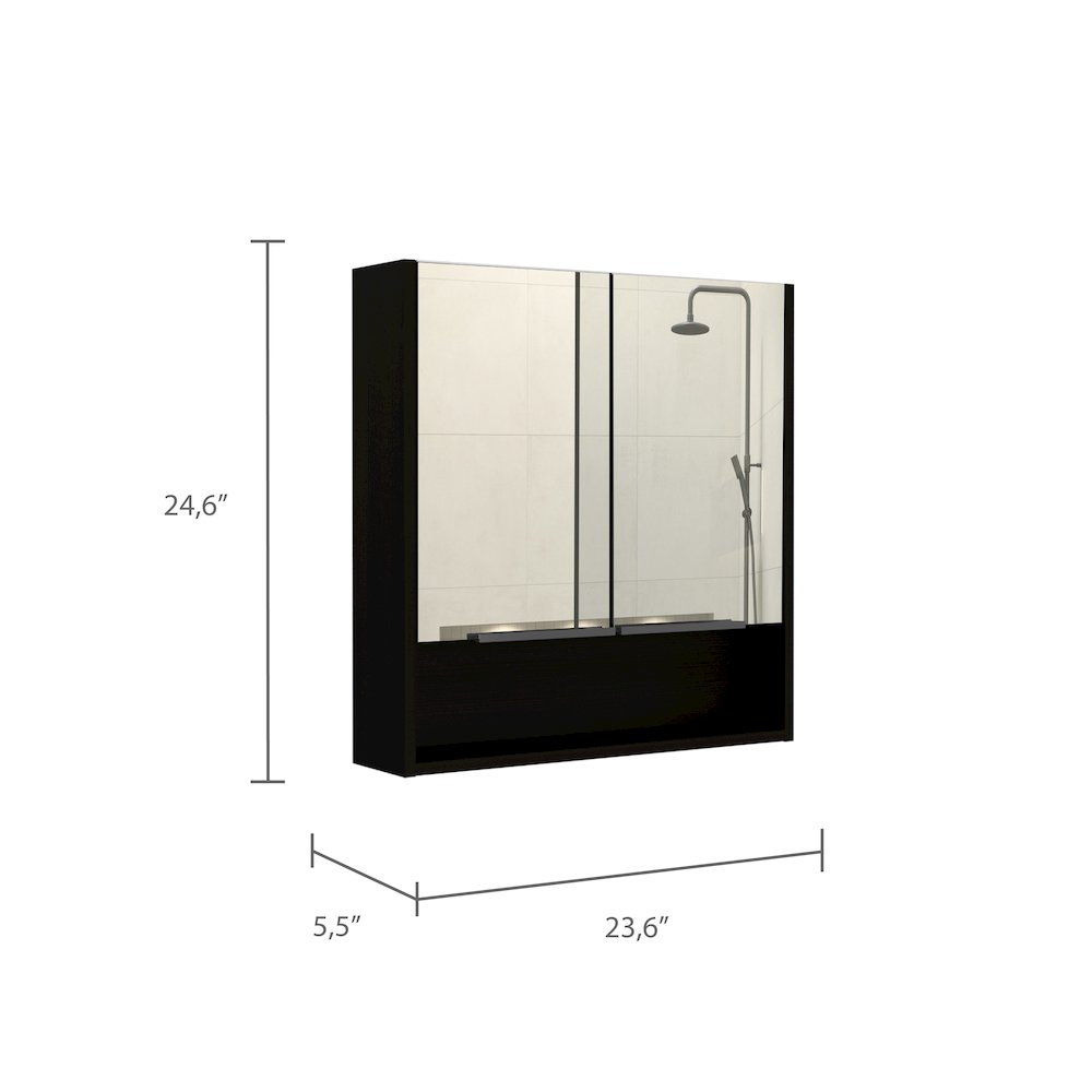 Rectangle Medicine Cabinet with Mirror Black Wengue. Picture 3