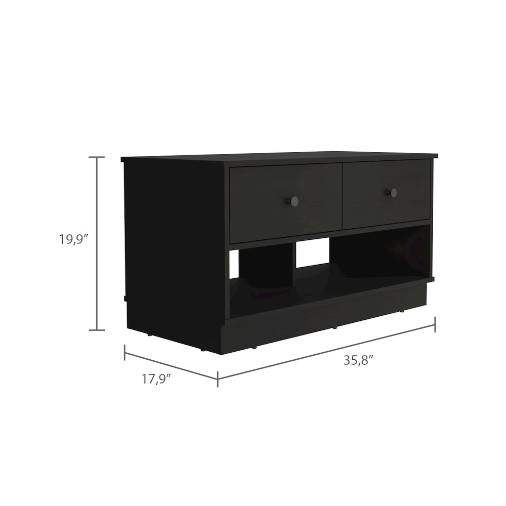 Rectangle 2-Shelf 2-Drawer Storage Bench Black Wengue. Picture 3