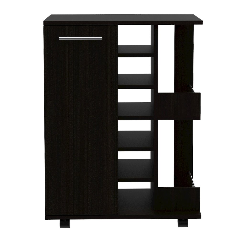 2-Shelf 6-Bottle Bar Cart with Division Black Wengue. Picture 2