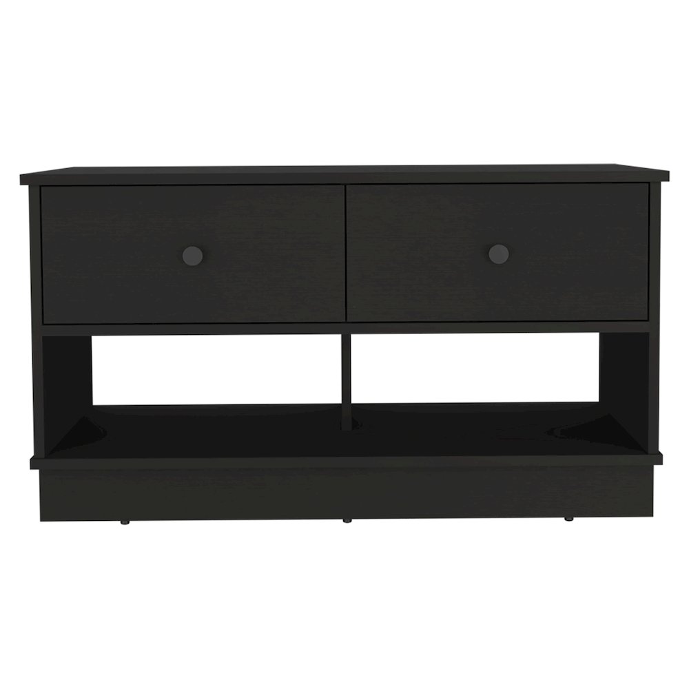 Rectangle 2-Shelf 2-Drawer Storage Bench Black Wengue. Picture 2