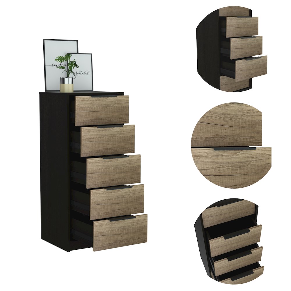 5-Drawer Rectangle Dresser Black Wengue and Light Oak. Picture 1