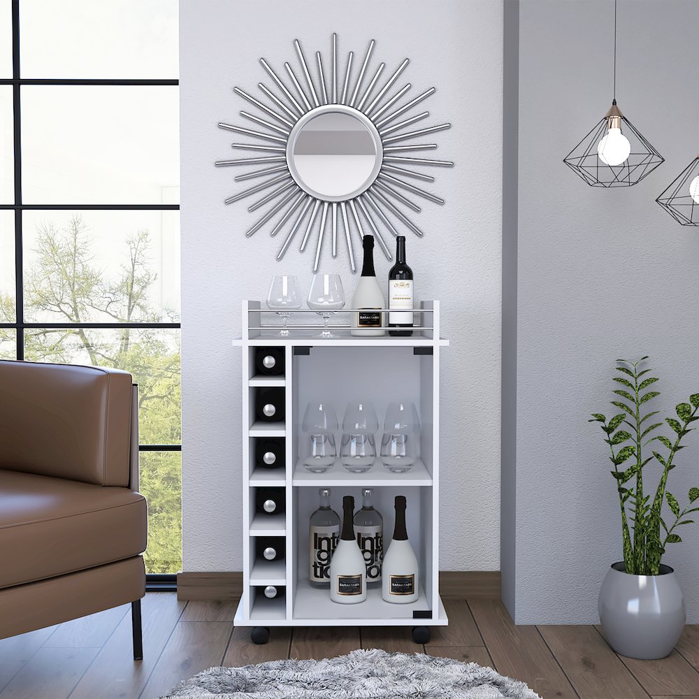6-Bottle 3-Shelf Bar Cart White. Picture 5