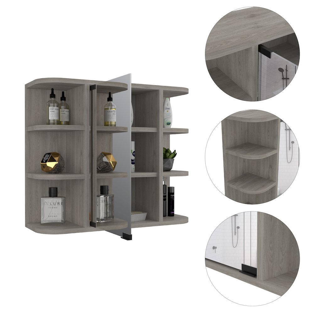 6-Shelf Medicine Cabinet with Mirorr Light Grey. Picture 1
