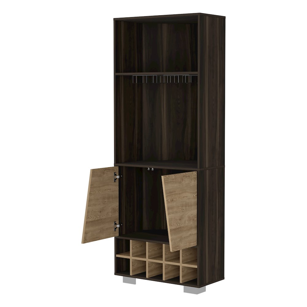 10-Bottle 3-Shelf Corner Bar Cabinet Dark Oak and Pine. Picture 6