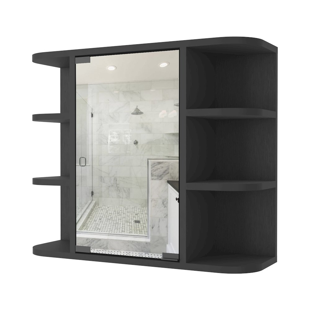 6-Shelf Medicine Cabinet with Mirorr Black Wengue. Picture 2