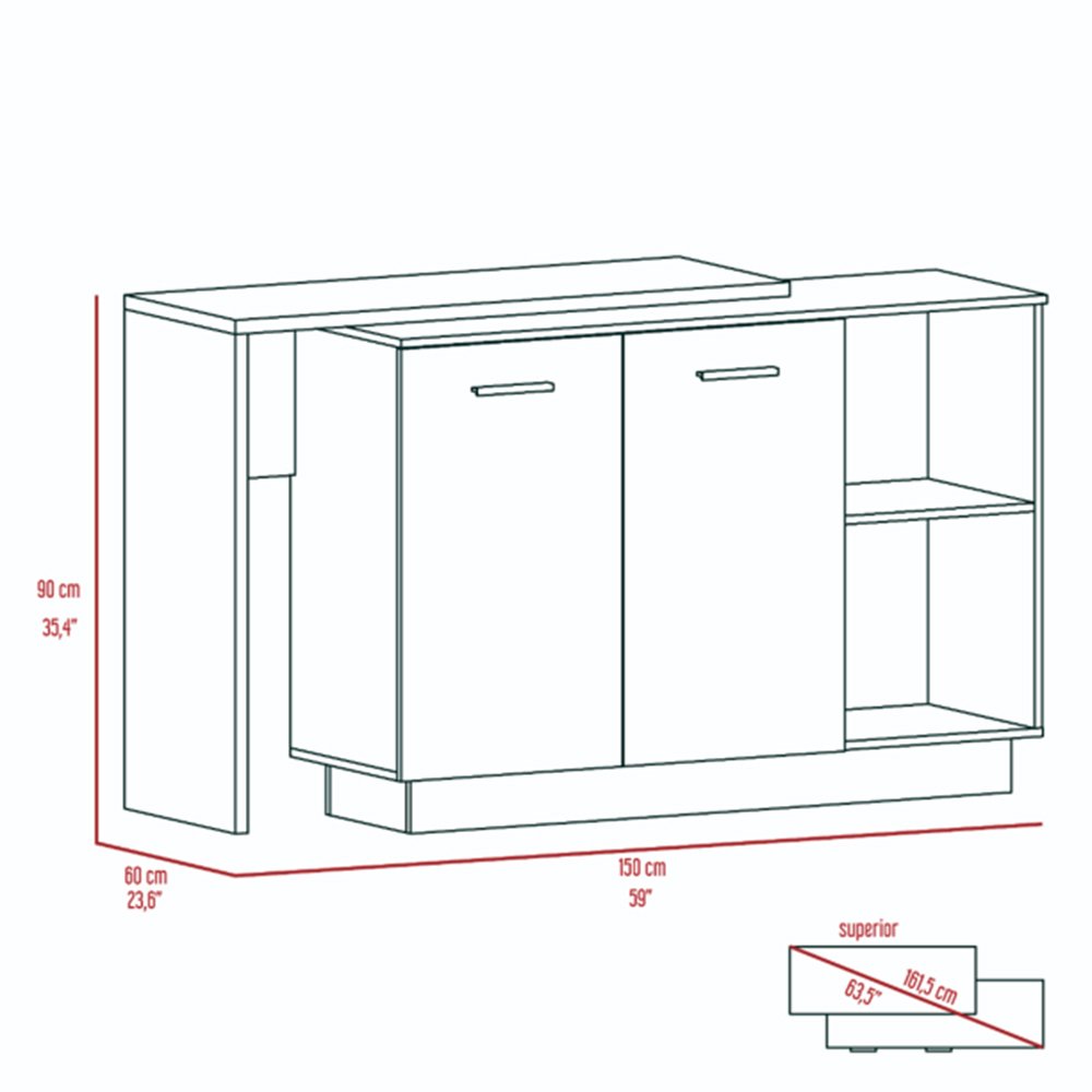 2-Shelf 1-Drawer Kitchen Island Black Wengue and Light Oak. Picture 7