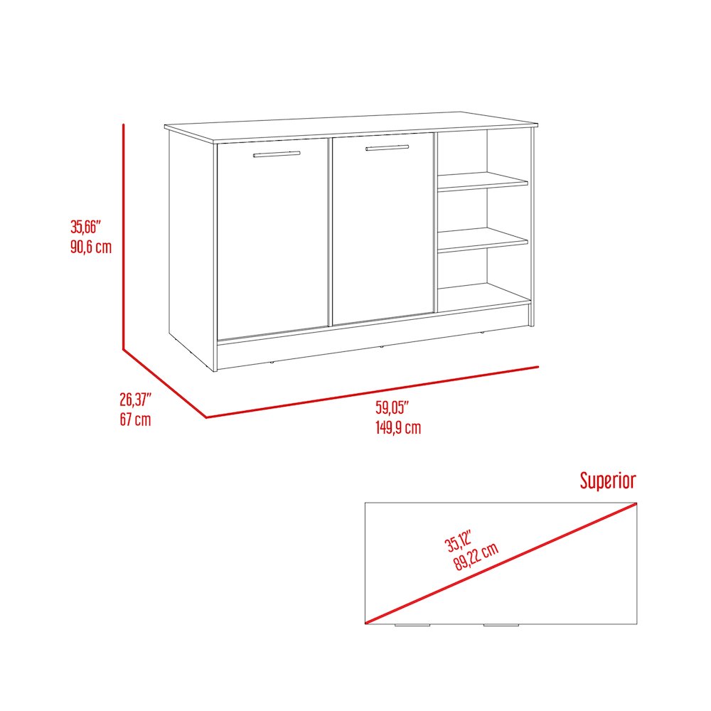 3-Shelf Rectangle Kitchen Island White and Dark Brown. Picture 7