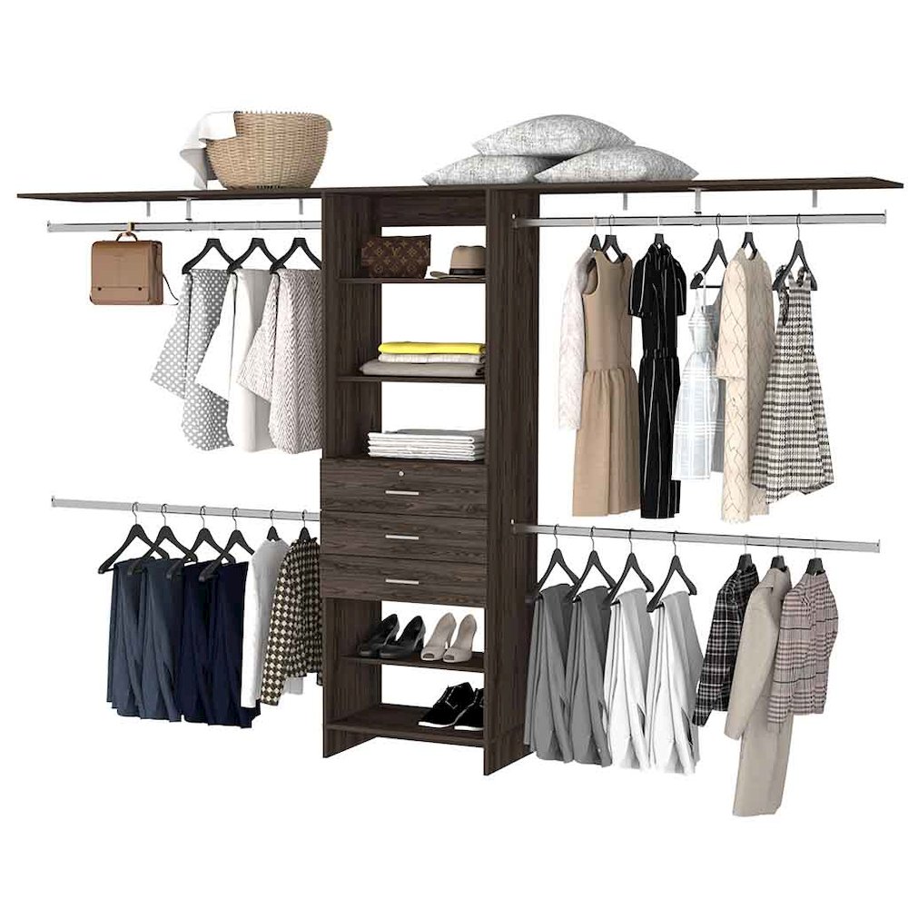 3-Drawer 4-Shelf Closet System Dark Walnut. Picture 1