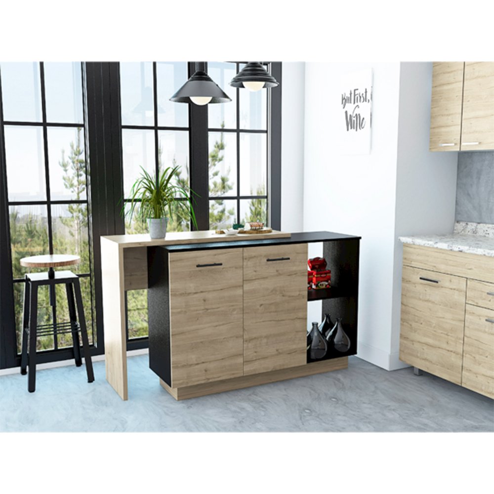 2-Shelf 1-Drawer Kitchen Island Black Wengue and Light Oak. Picture 4