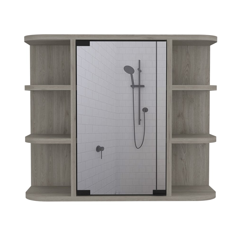 6-Shelf Medicine Cabinet with Mirorr Light Grey. Picture 2