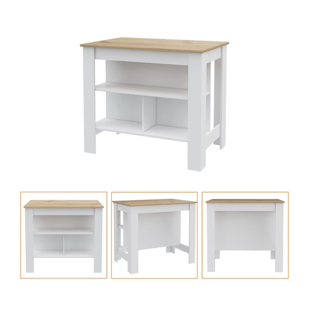 3-Shelf Kitchen Island White and Light Oak. Picture 2