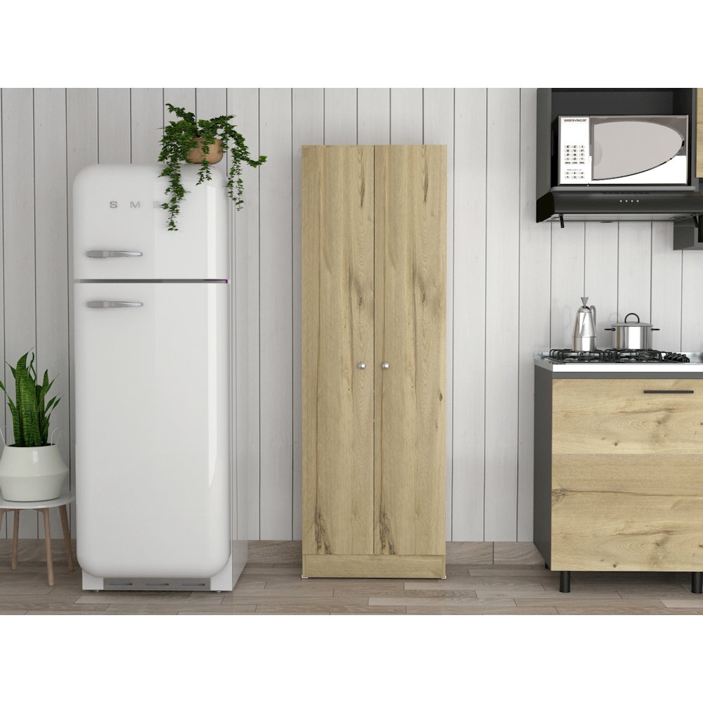 Rectangle 2-Door Storage Tall Cabinet Light Oak and Black Wengue. Picture 4