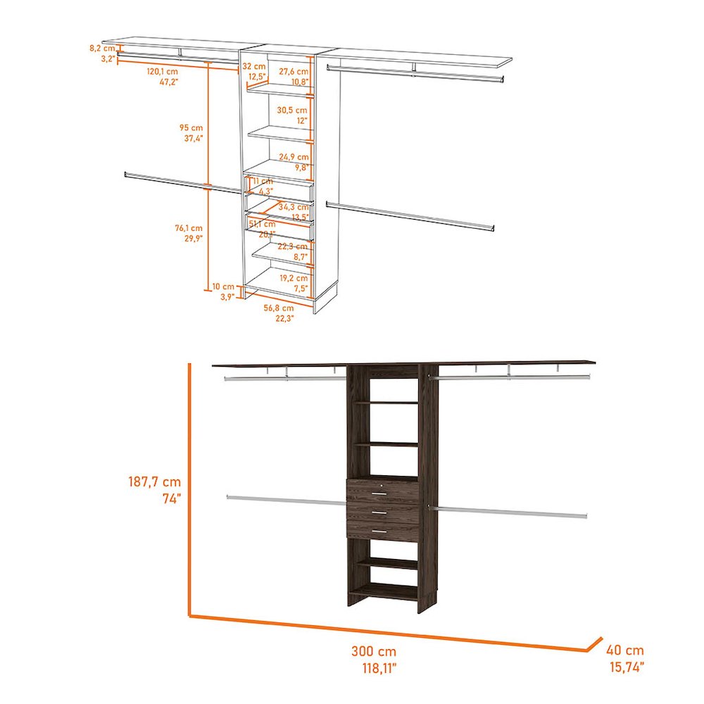 3-Drawer 4-Shelf Closet System Dark Walnut. Picture 3