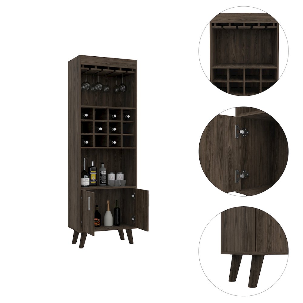 1-Drawer 2-Shelf Bar Cabinet Dark Walnut. Picture 1