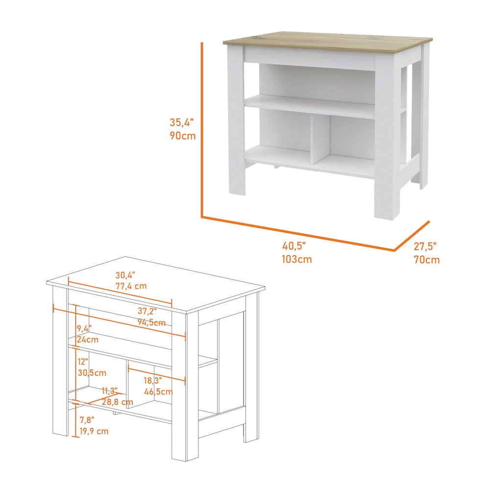 3-Shelf Kitchen Island White and Light Oak. Picture 3