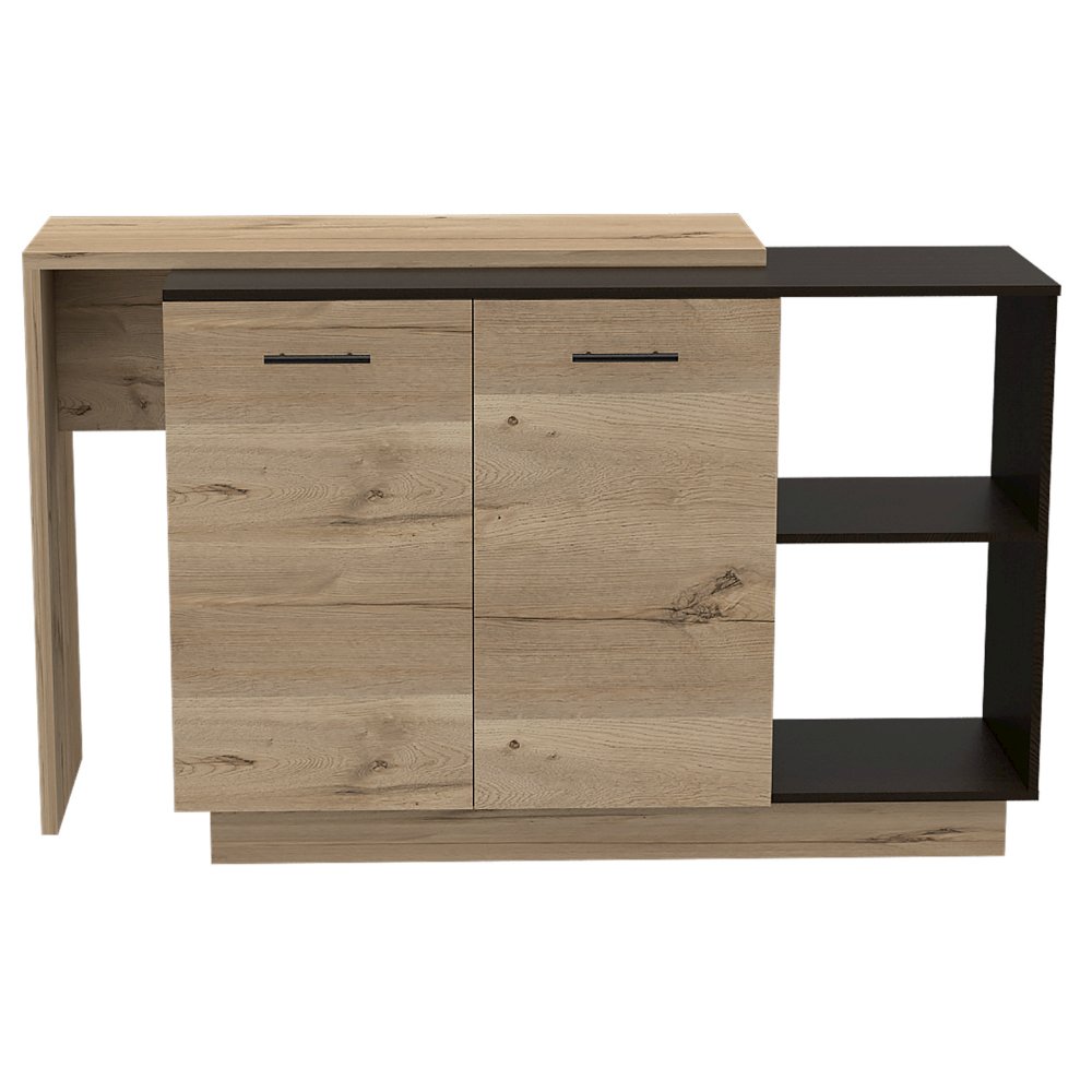 2-Shelf 1-Drawer Kitchen Island Black Wengue and Light Oak. Picture 6