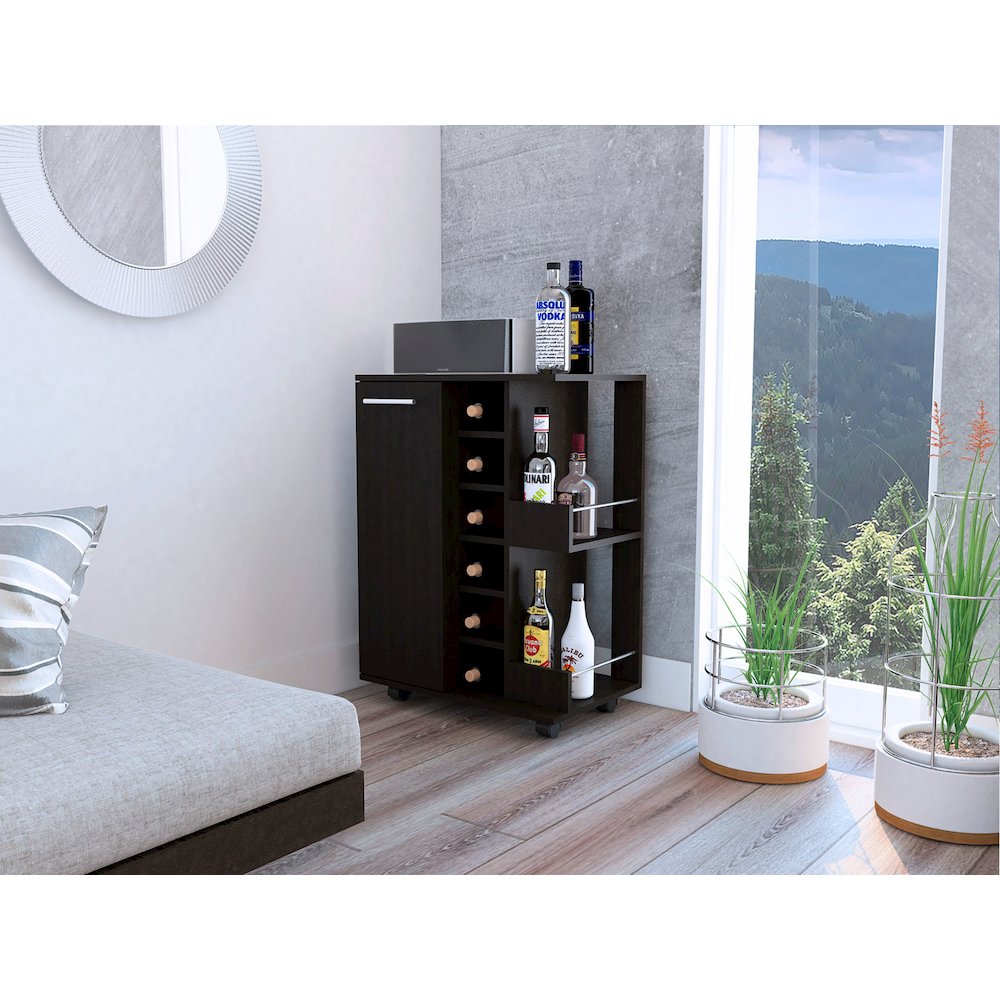 2-Shelf 6-Bottle Bar Cart with Division Black Wengue. Picture 4